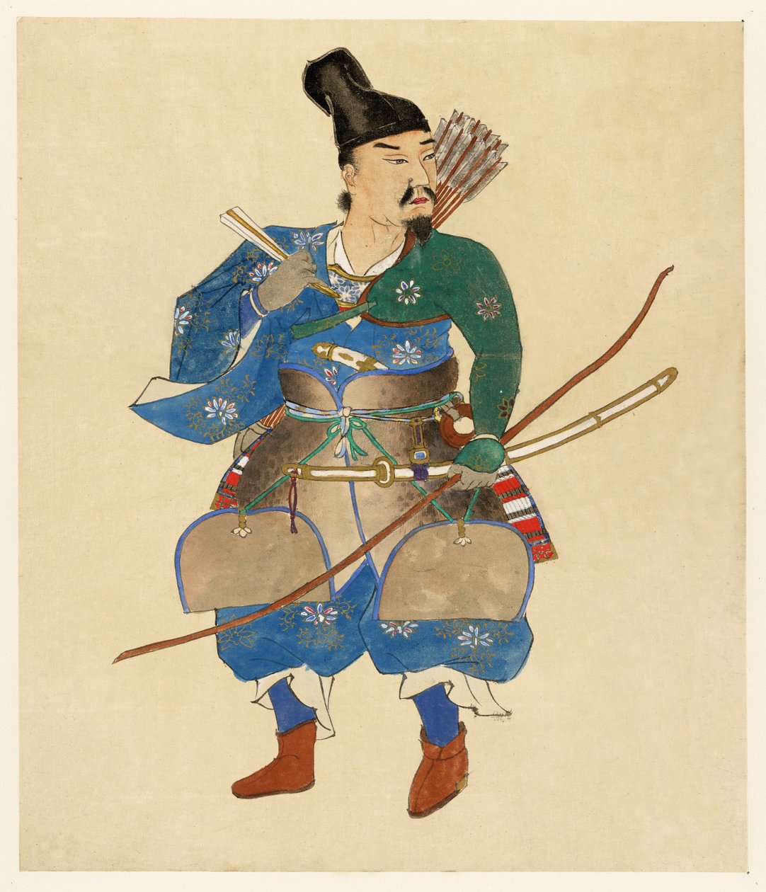 Guerreiro Japonês, 1800 - 1870 (impressão de xilogravura colorida à mão) de Japanese School