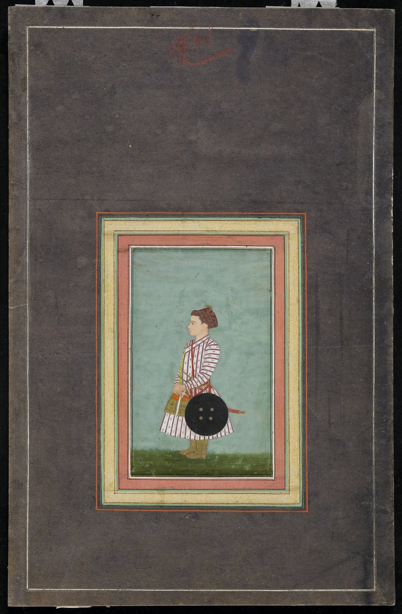 Jovem príncipe, Álbum folio com Pintura, c.1650-1660 (aquarela opaca e ouro sobre papel) de Mughal School
