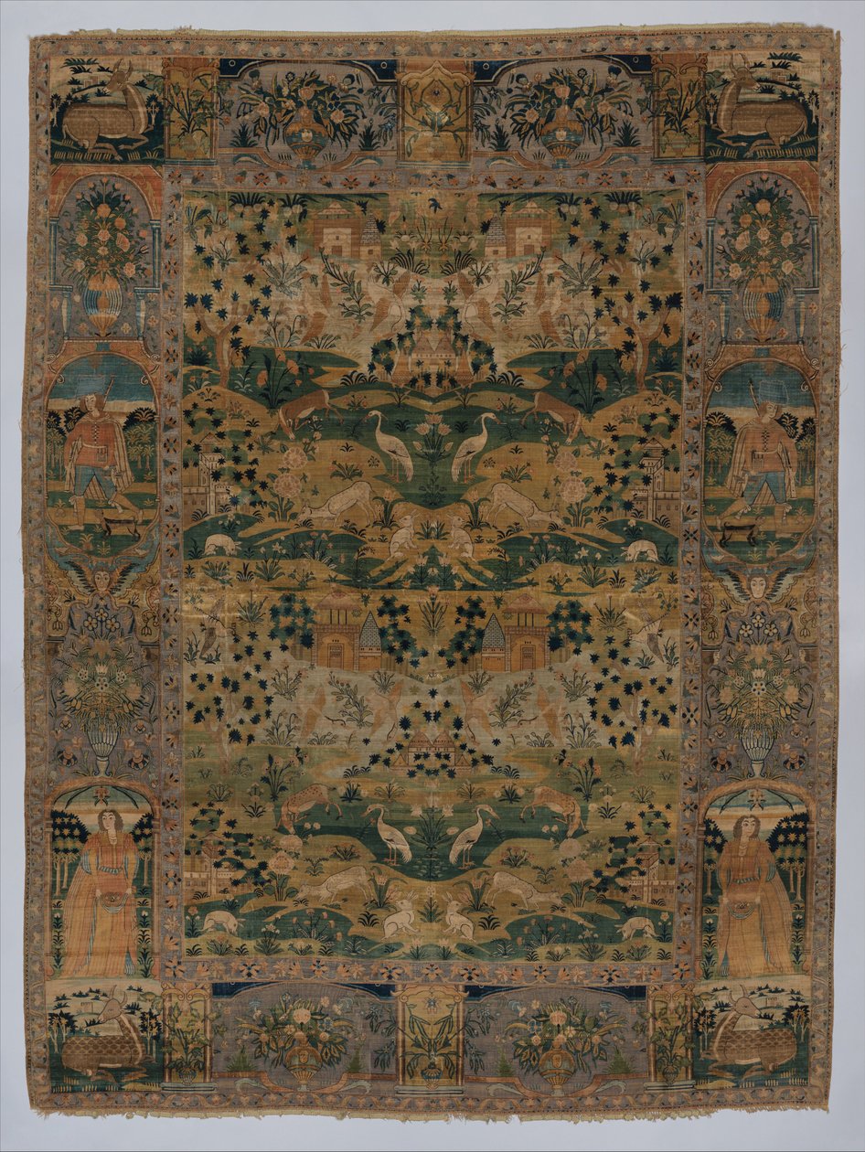 Tapete pictórico com fio envolvido de metal, século XVII (seda) de Persian School