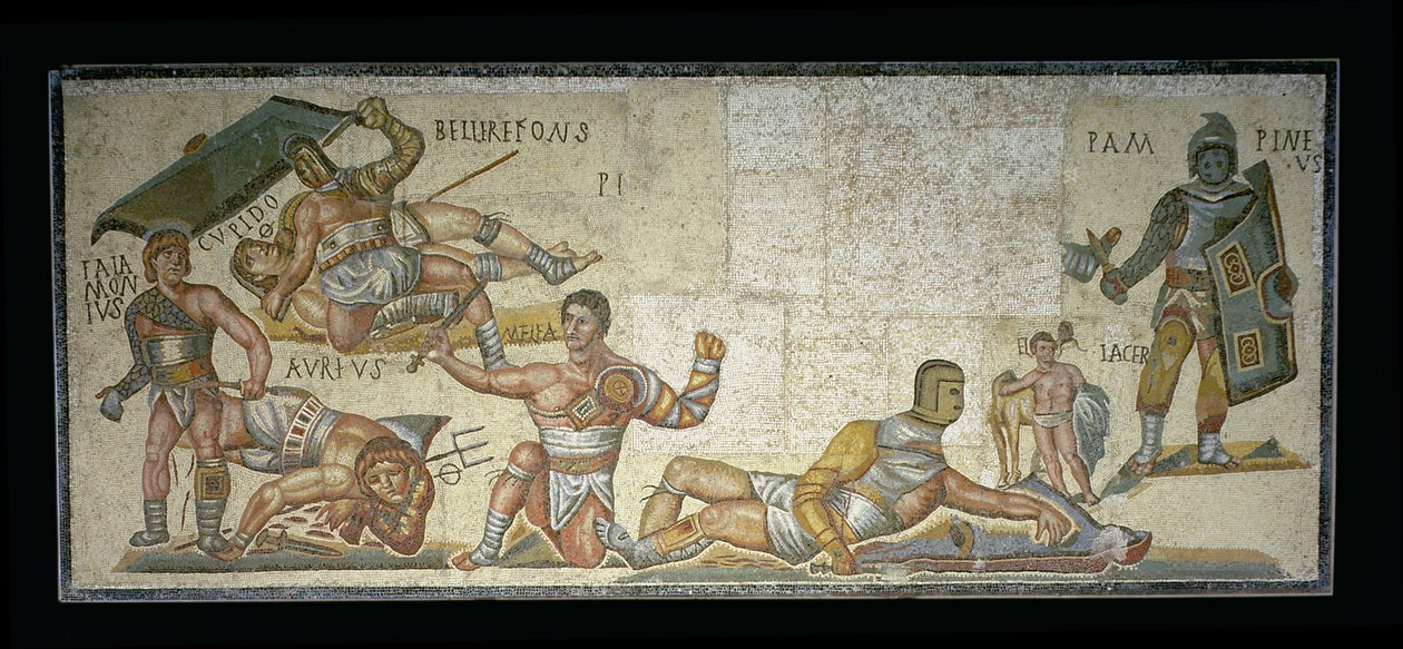 Batalha entre gladiadores, 320 dC (mosaico) de Roman