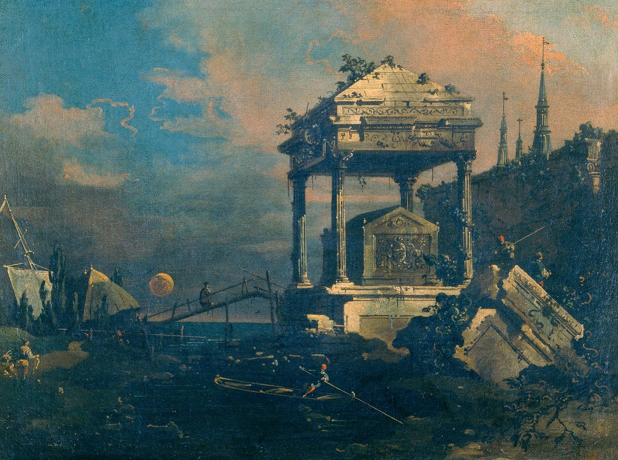 Capriccio com um túmulo de Giovanni Antonio Canal