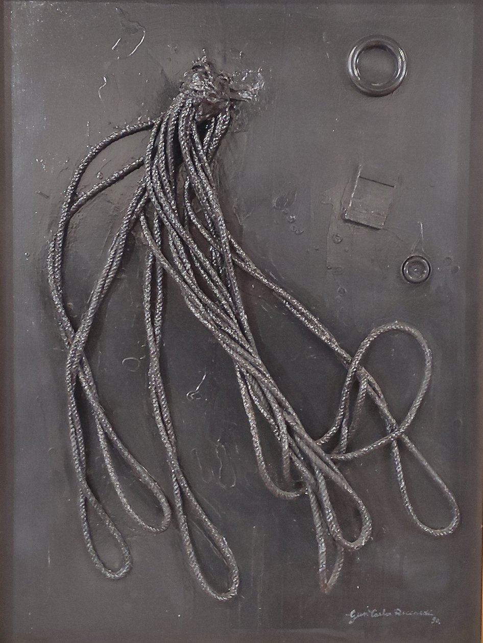 G. C. Riccardi, Combustione n. 3, 1990, Técnica mista sobre tela, 60x80, Arpino, Fundação Umberto Mastroianni, Itália. de Gian Carlo Riccardi