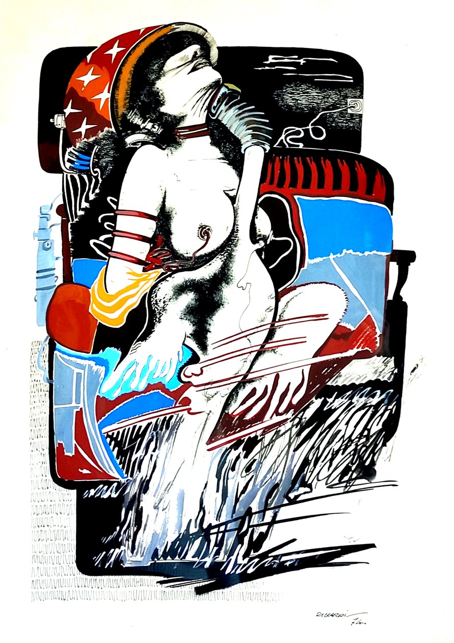 G. C. Riccardi, Leda com o cisne, 1974, Tinte auf Papier, 50x70, Itália. de Gian Carlo Riccardi