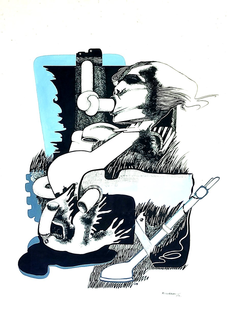 G. C. Riccardi, Proposta e Stop, 1974, Tinte auf Papier, 40x70, Itália. de Gian Carlo Riccardi