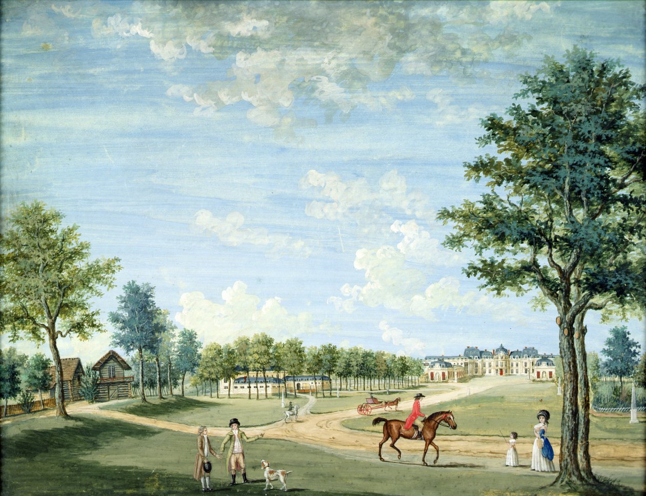 O Chateau de Raincy, os estábulos e a aldeia russa, c.1754-93 de 1717 1806 Carmontelle