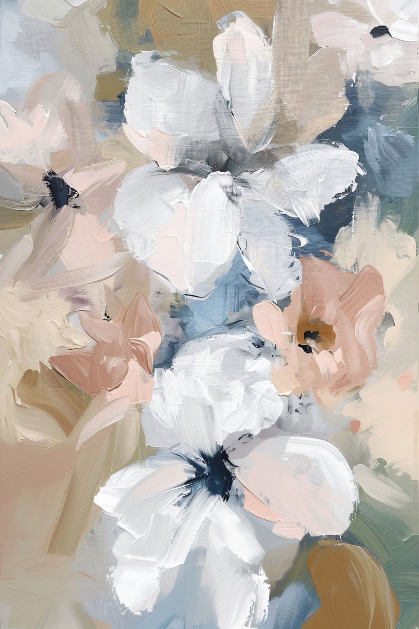 Flores abstratas arte neutra em tons pastel para quarto decoração de parede moderna de F. Abderrahim