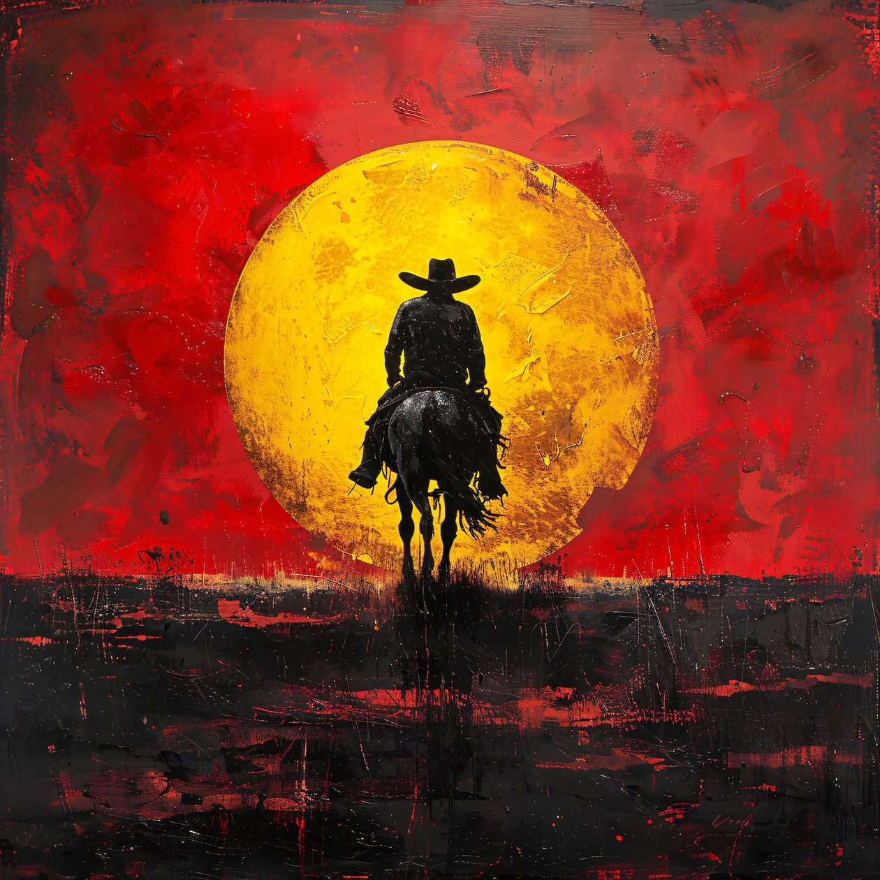 Poster de desenho animado Vintage Western Cowboy e Sunset para decoração de parede de F. Abderrahim