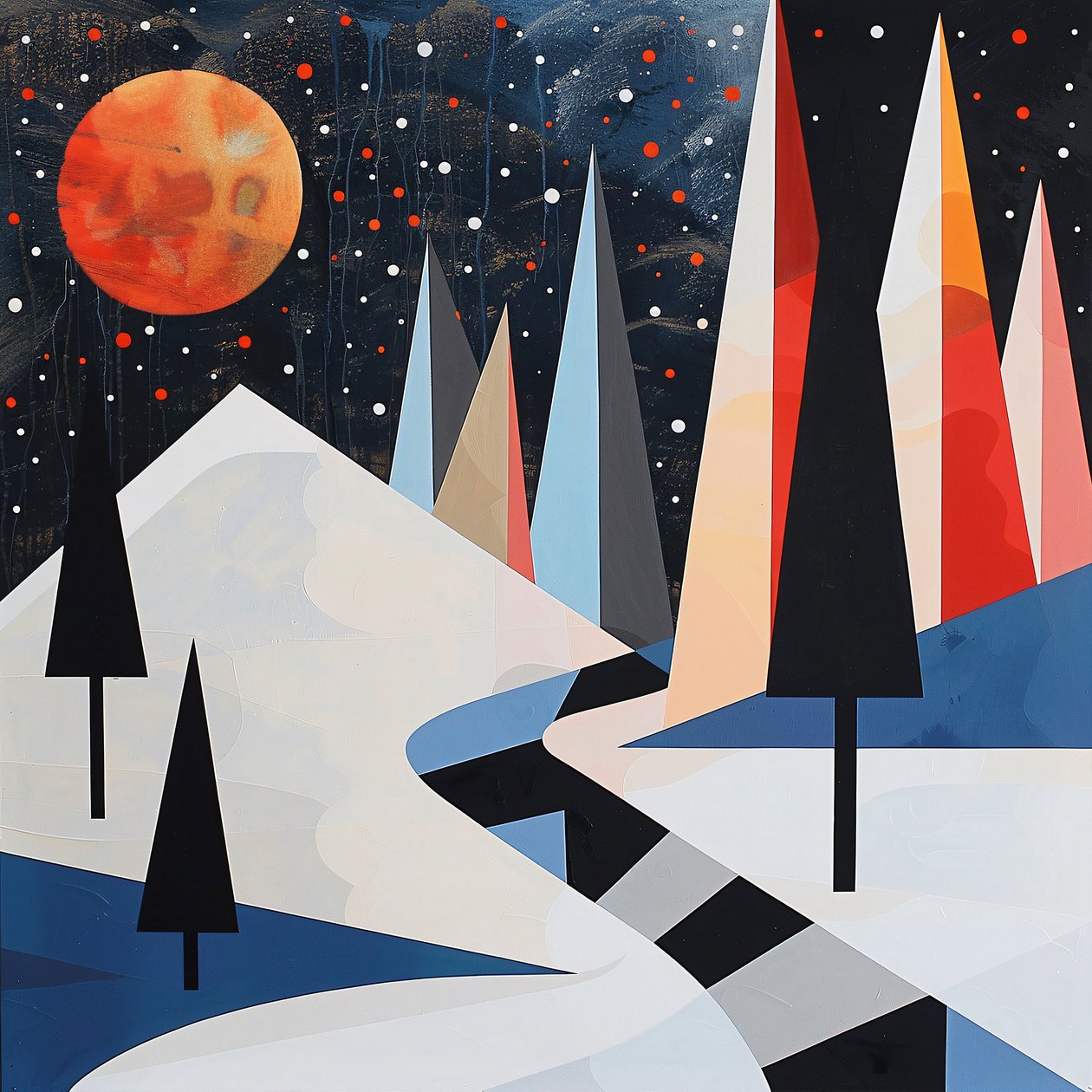 Árvores abstractas e paisagem coberta de neve, impressões de arte de inverno para decoração de paredes de F. Abderrahim