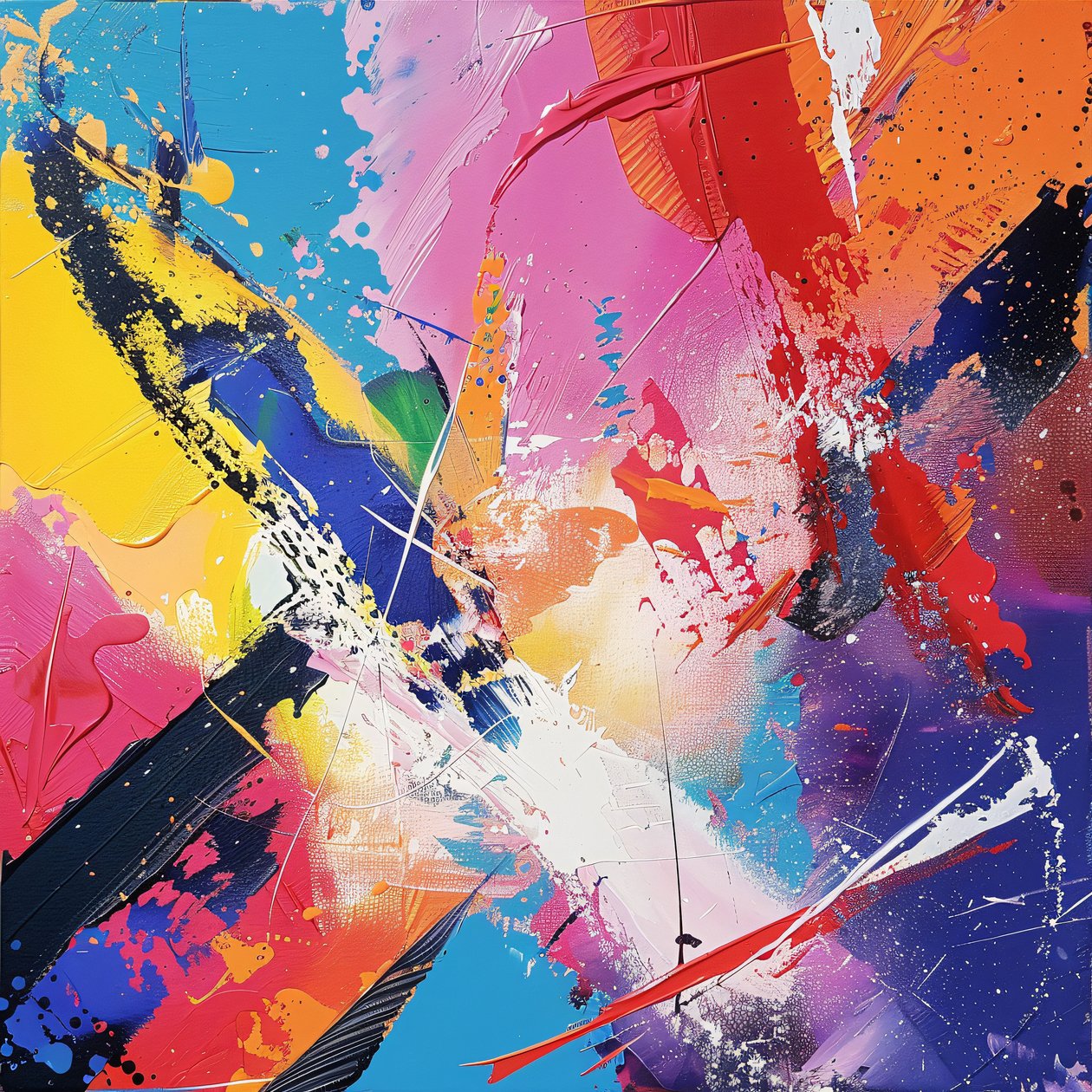 pintura a óleo abstrata vibrante e colorida sobre tela para impressões murais modernas de F. Abderrahim