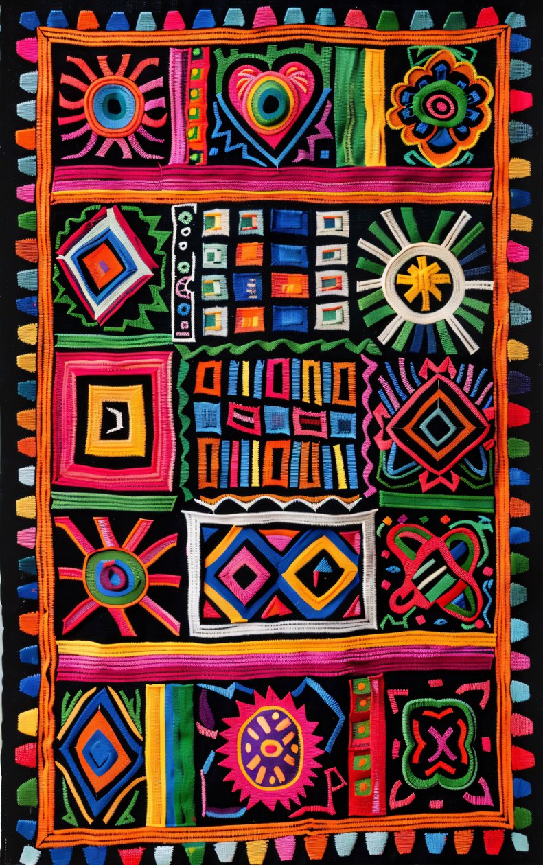 Padrão de tapete ingénuo tradicional colorido para impressões de tela e decoração de arte de parede de F. Abderrahim