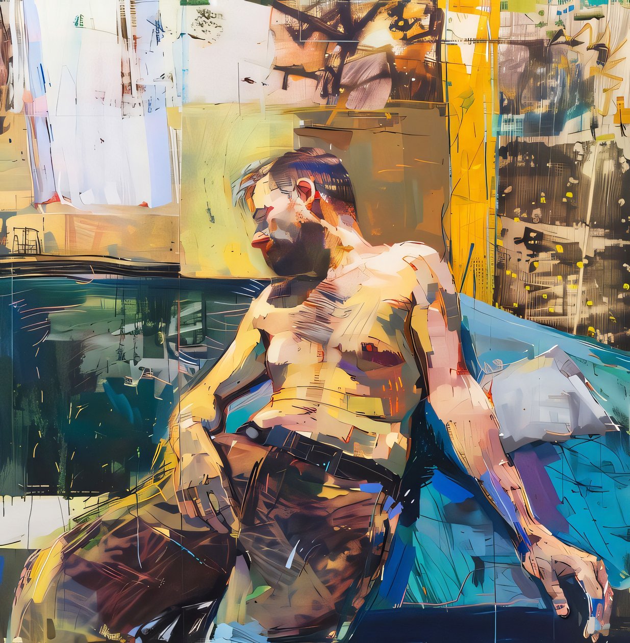 Revelações de arte mural Pintura e desenho impressionista representando Um homem em repouso de F. Abderrahim