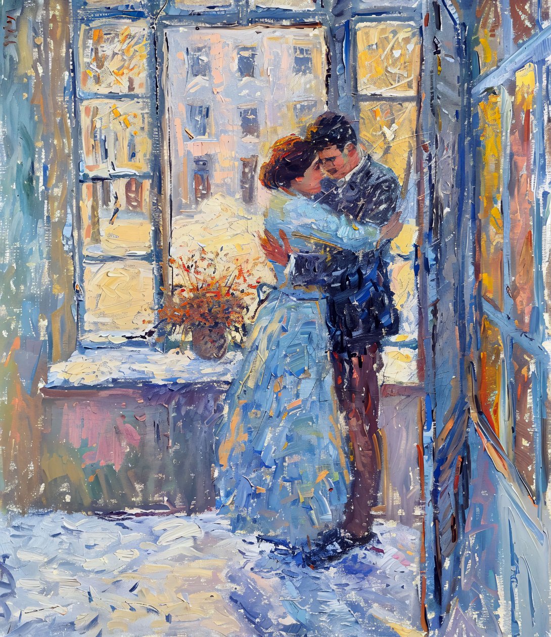 Impressões em tela a pedido: Pintura a óleo impressionista de um casal romântico de F. Abderrahim