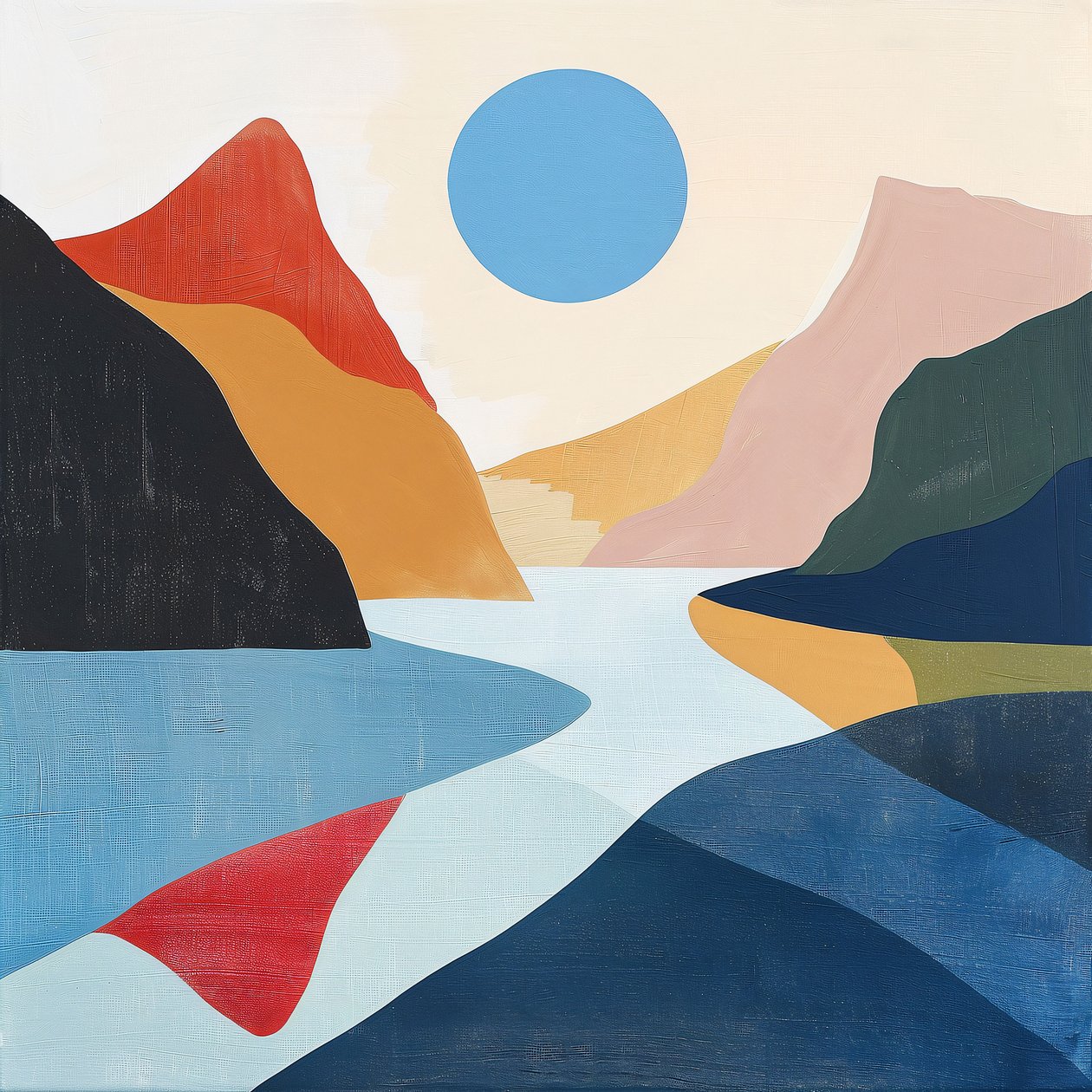 Vista para o lago paisagem abstrata formas geométricas minimalistas para decoração de parede de F. Abderrahim