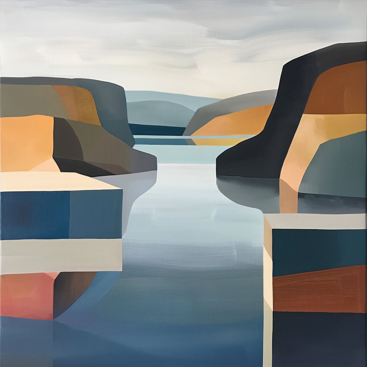 Impressões de arte de parede : Paisagem minimalista com vista para o lago para uma decoração de parede com estilo de F. Abderrahim