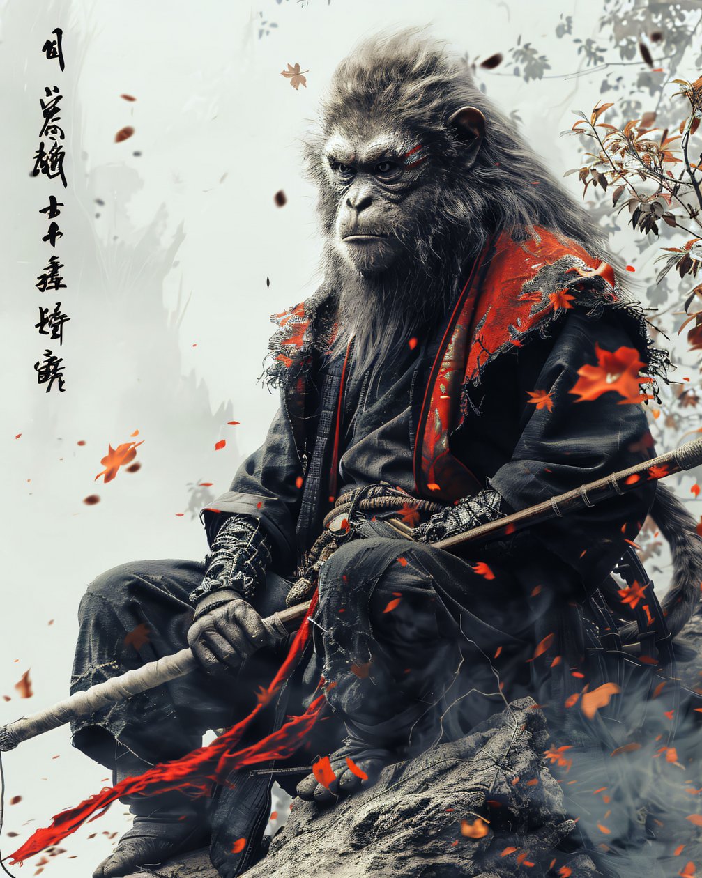 Ilustração do macaco Samurai: impressões de arte mural e Poster decorativo a pedido de F. Abderrahim