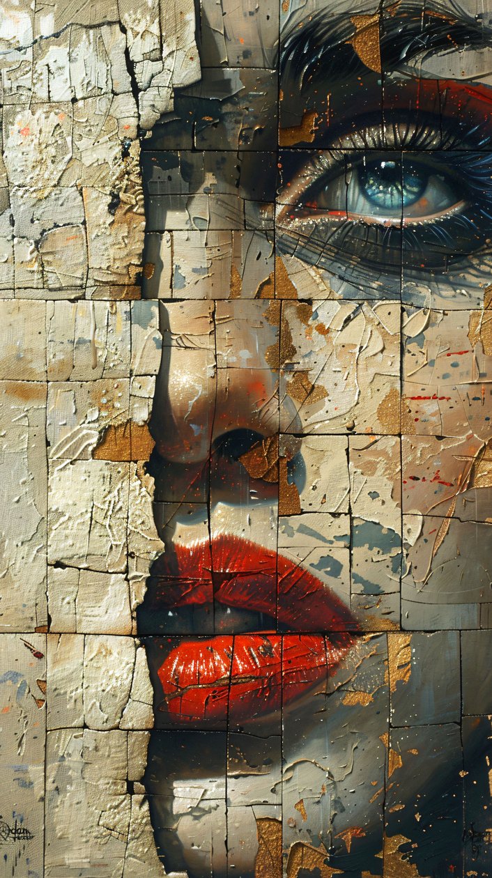 Impressões em tela : Rosto de mulher com pincelada de pintura acrílica de F. Abderrahim