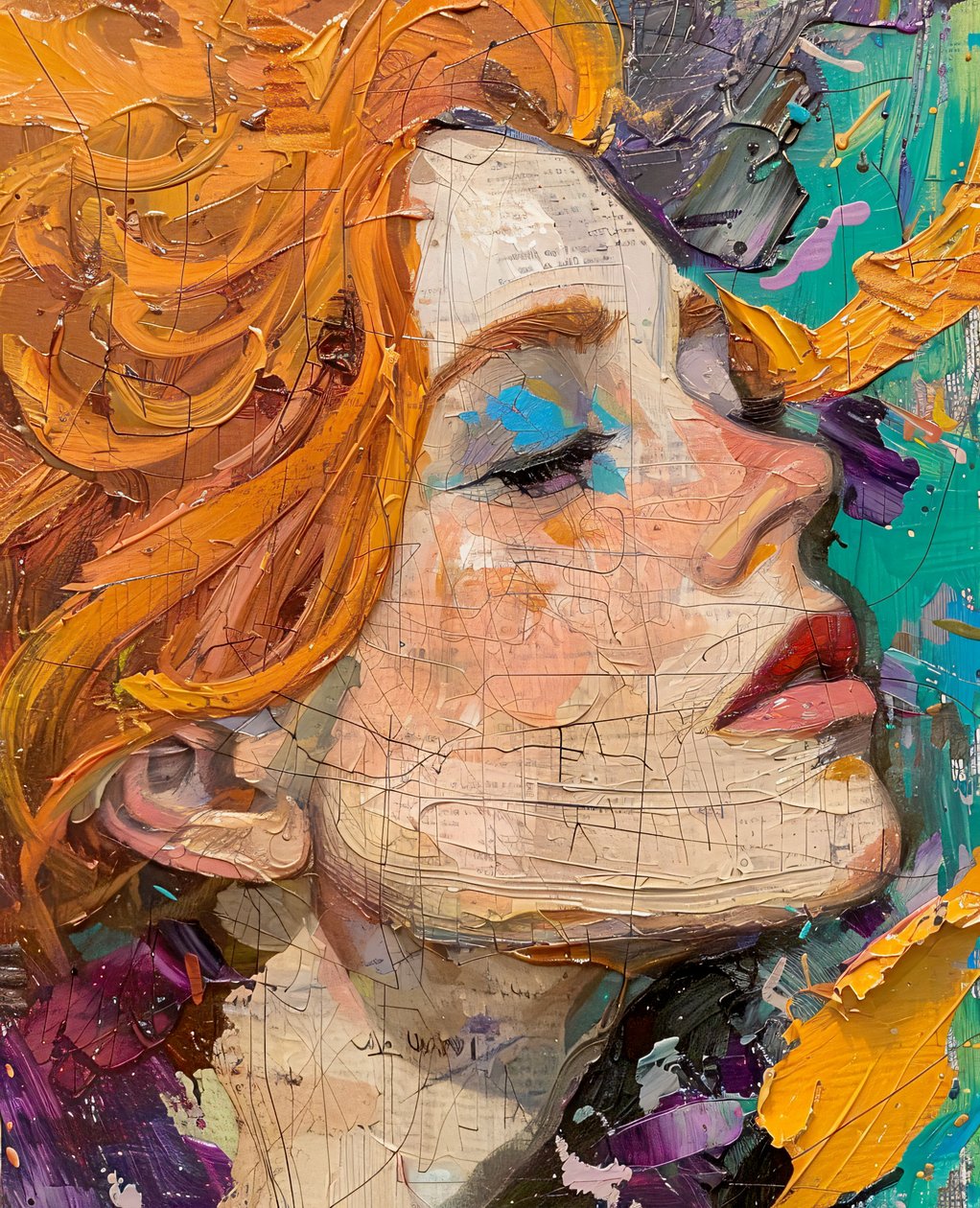 Pintura abstrata de uma mulher com cabelo ruivo Retrato de parede para venda de F. Abderrahim