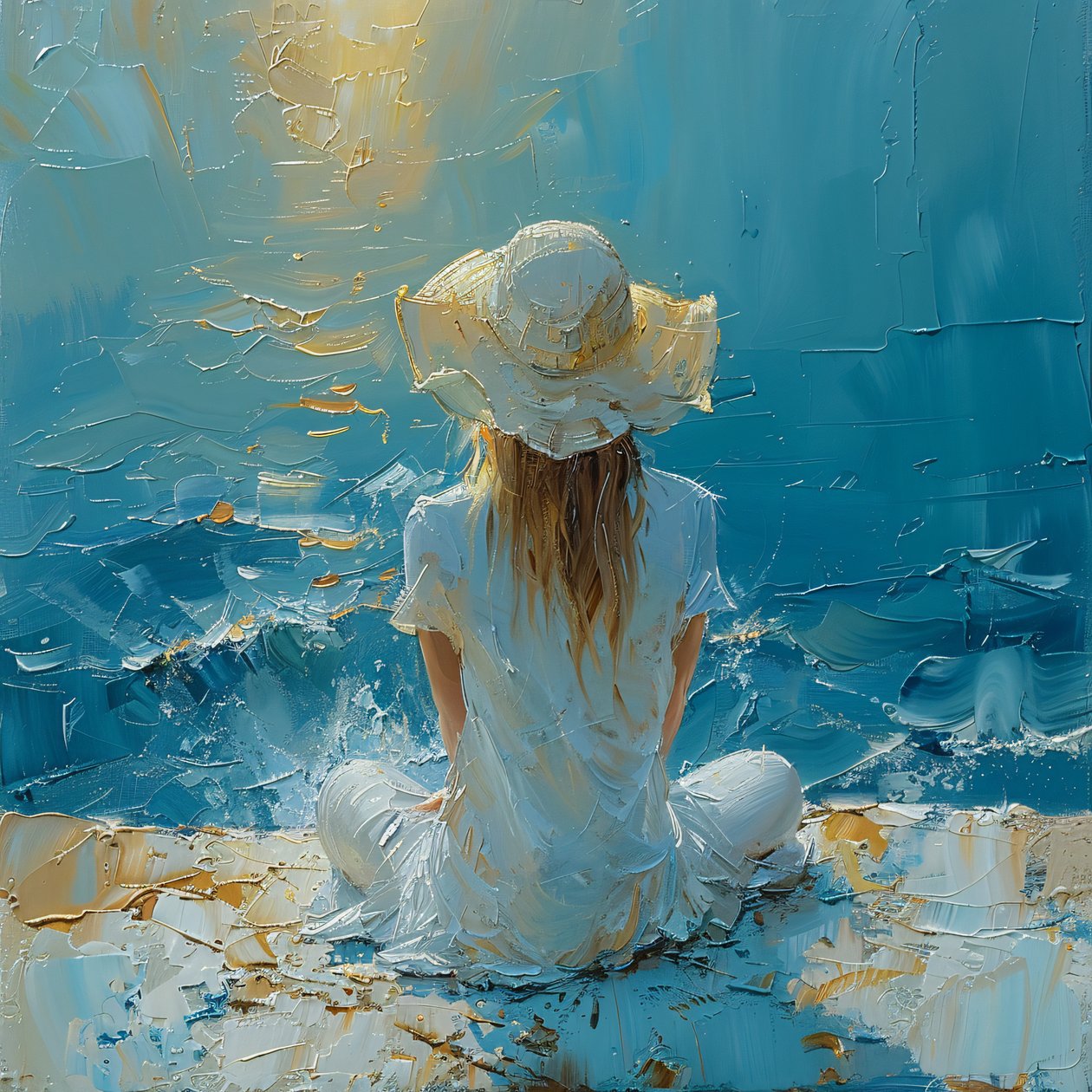Pintura abstrata rapariga bonita na brisa do mar | impressões de arte de parede de F. Abderrahim