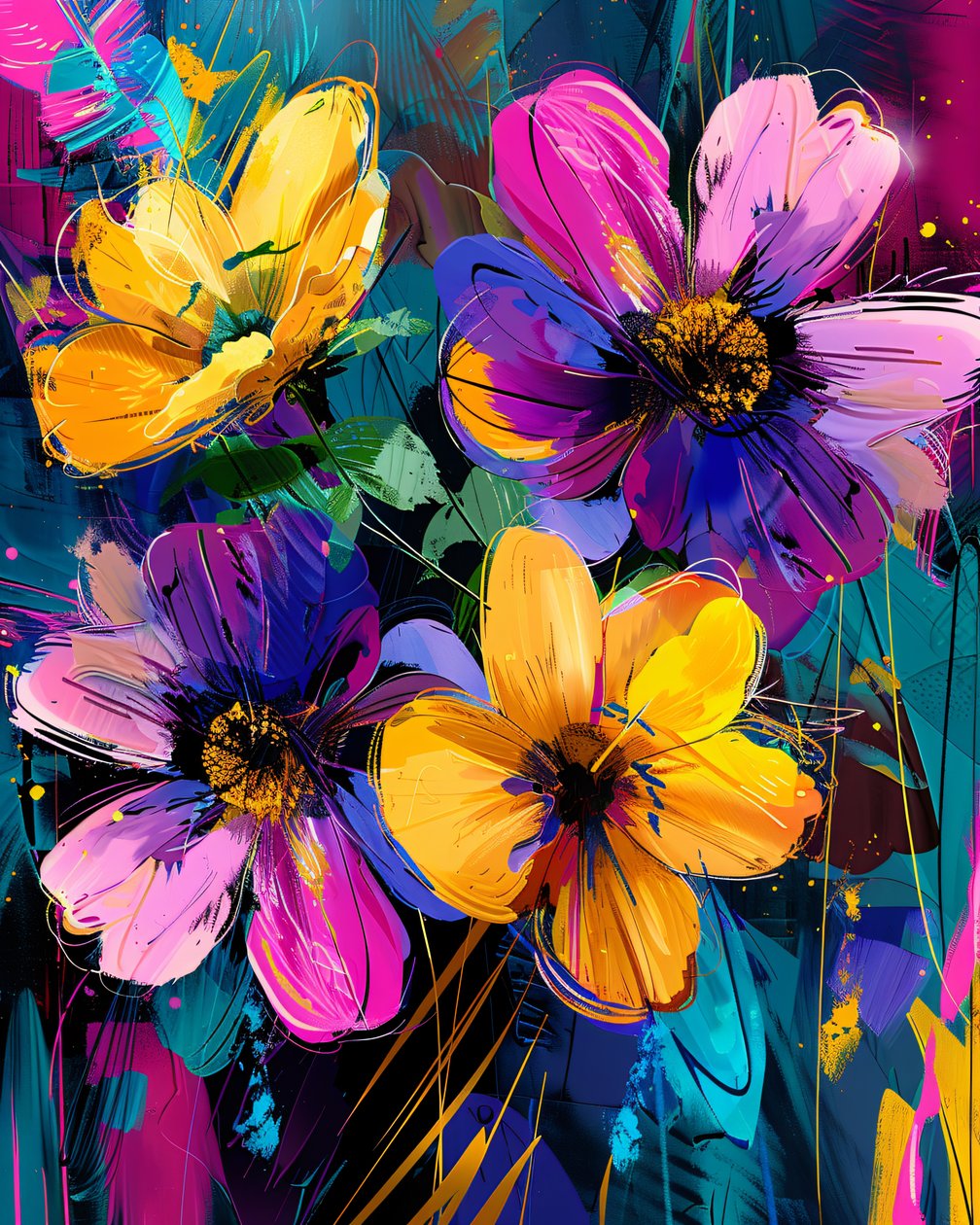 Pintura abstrata desenhada à mão jardim  flores | impressões de arte em tela online de F. Abderrahim
