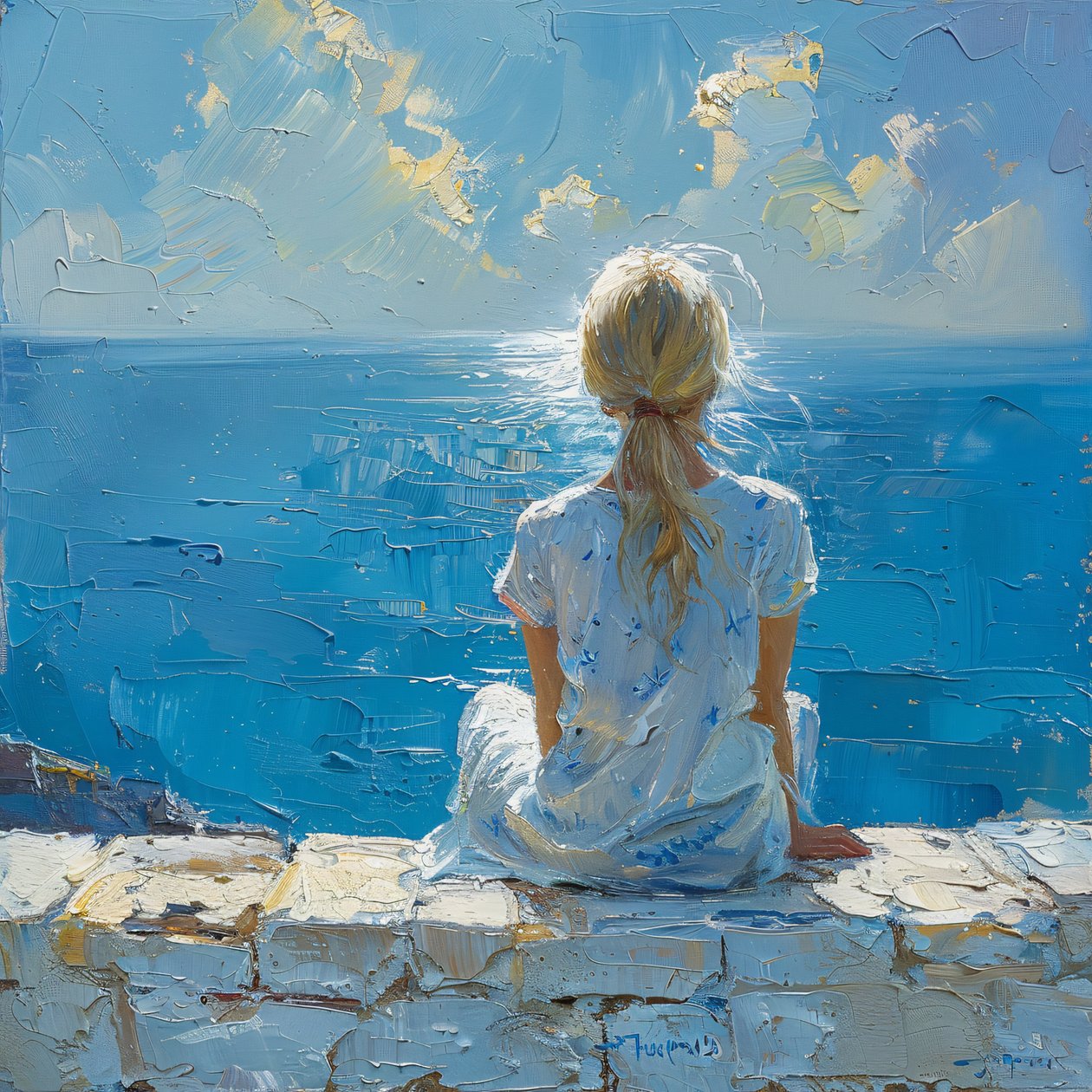 Pintura abstrata de uma jovem mulher na brisa do mar | impressões de arte online para venda de F. Abderrahim