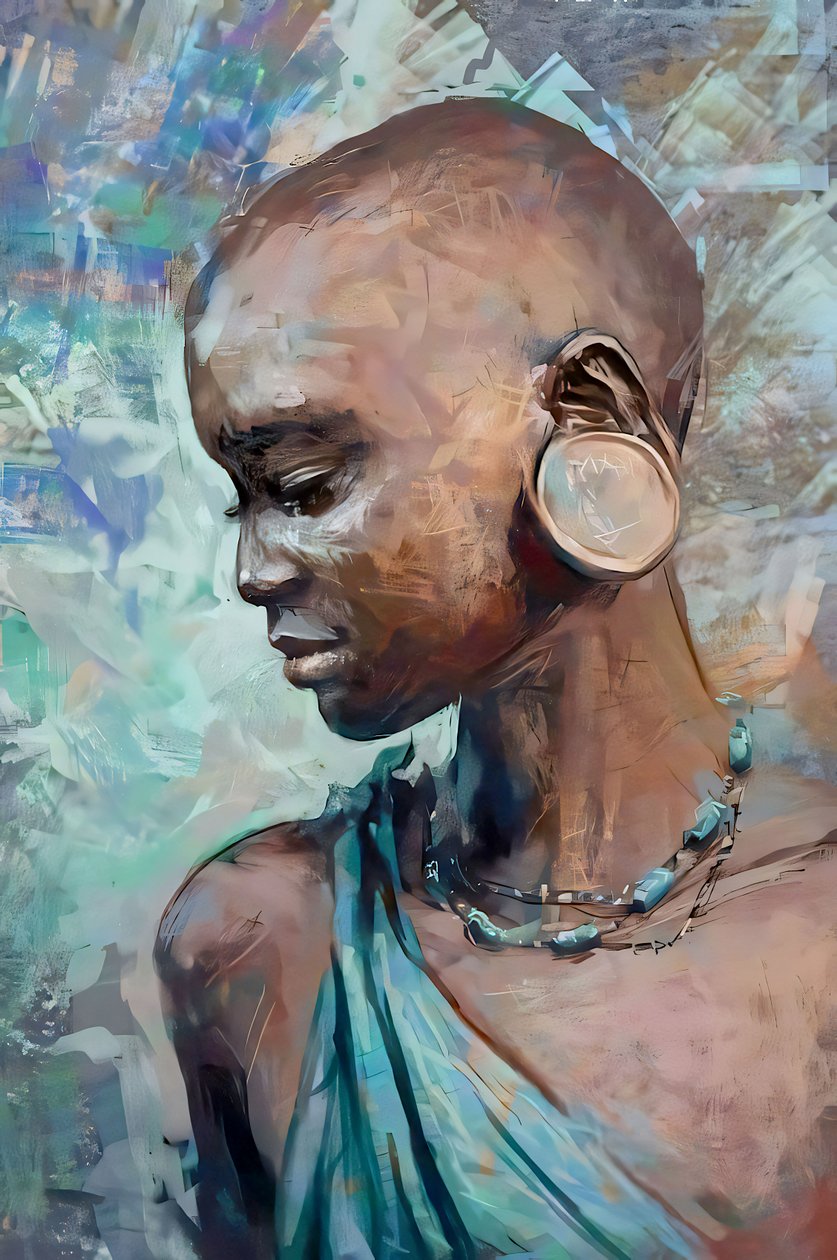 Rapariga de tribo africana com traje tradicional | Impressões de arte figurativa abstrata de F. Abderrahim