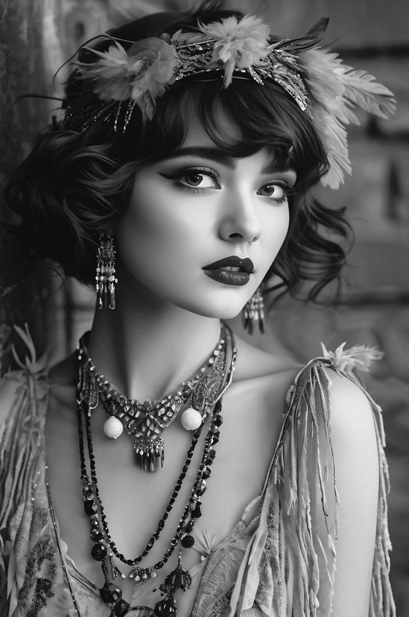 Fotografia a preto e branco: uma mulher bonita Decoração de parede de salão dos anos 20 de F. Abderrahim