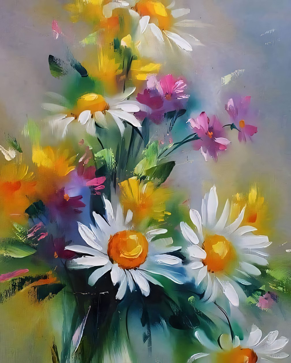 Flores coloridas | Decoração de parede com pintura a óleo acrílica de F. Abderrahim