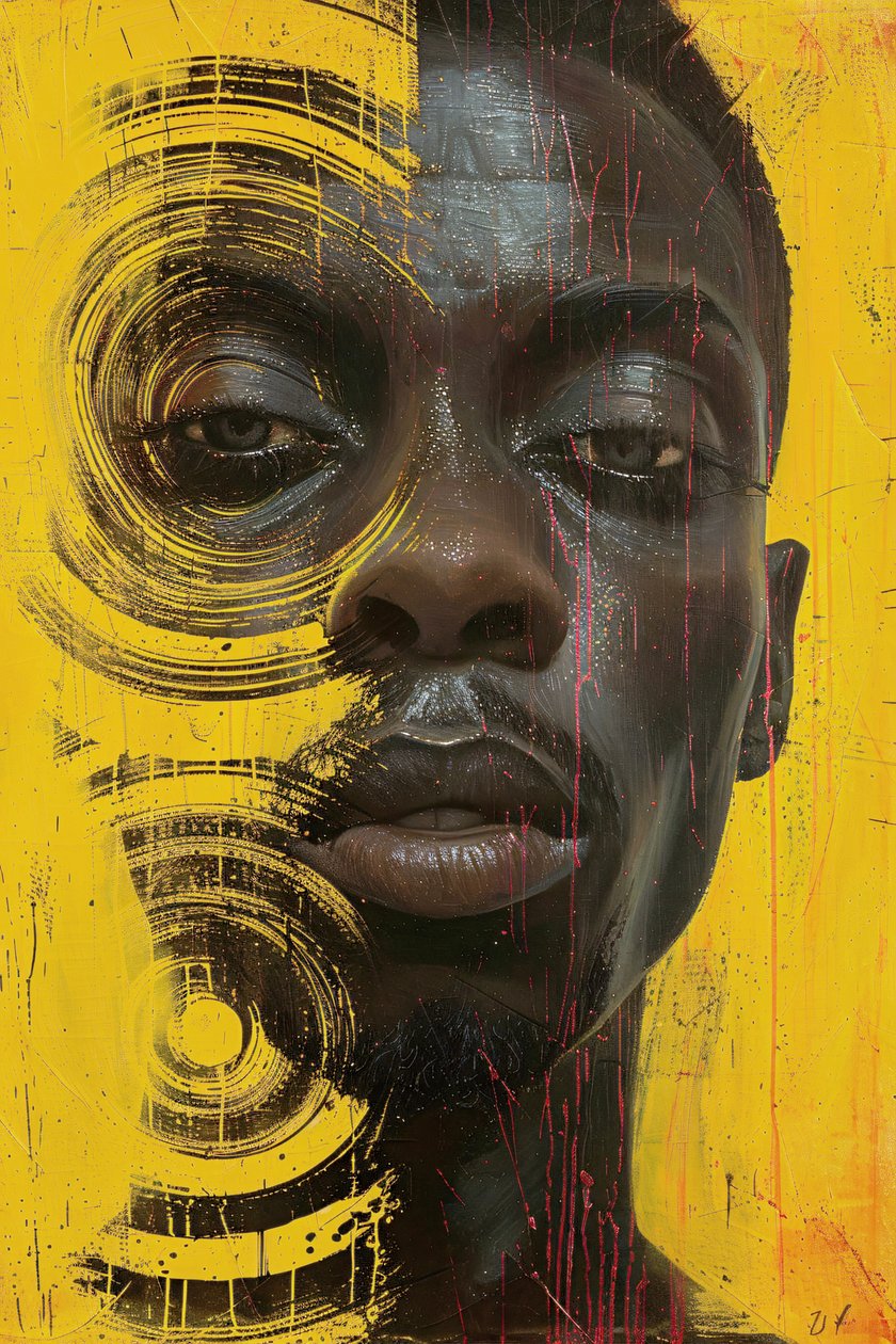 Impressões em tela online de homem negro com rosto de homem negro, abstractas e minimalistas de F. Abderrahim