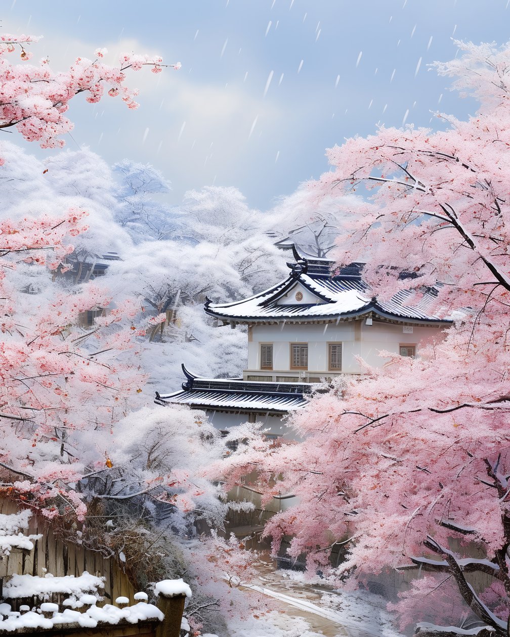 Aldeia chinesa numa paisagem de neve Pintura a óleo | Impressões de arte em tela de F. Abderrahim