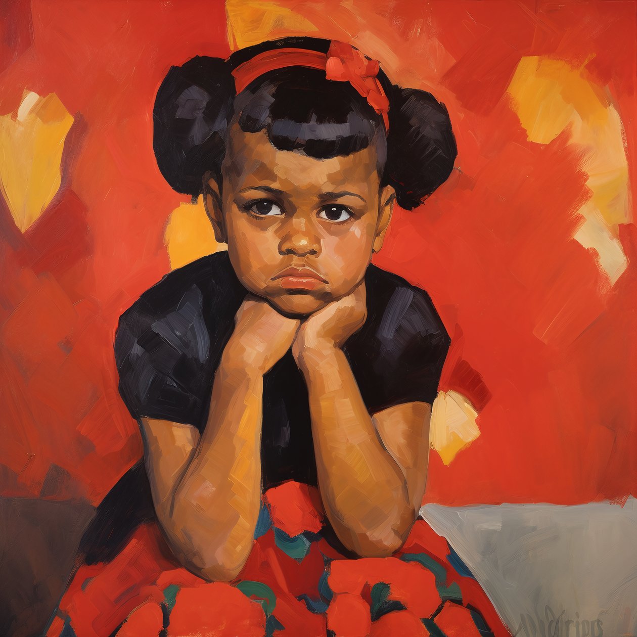 Pequena menina afro-americana sentada | impressões de arte de parede emolduradas online de F. Abderrahim