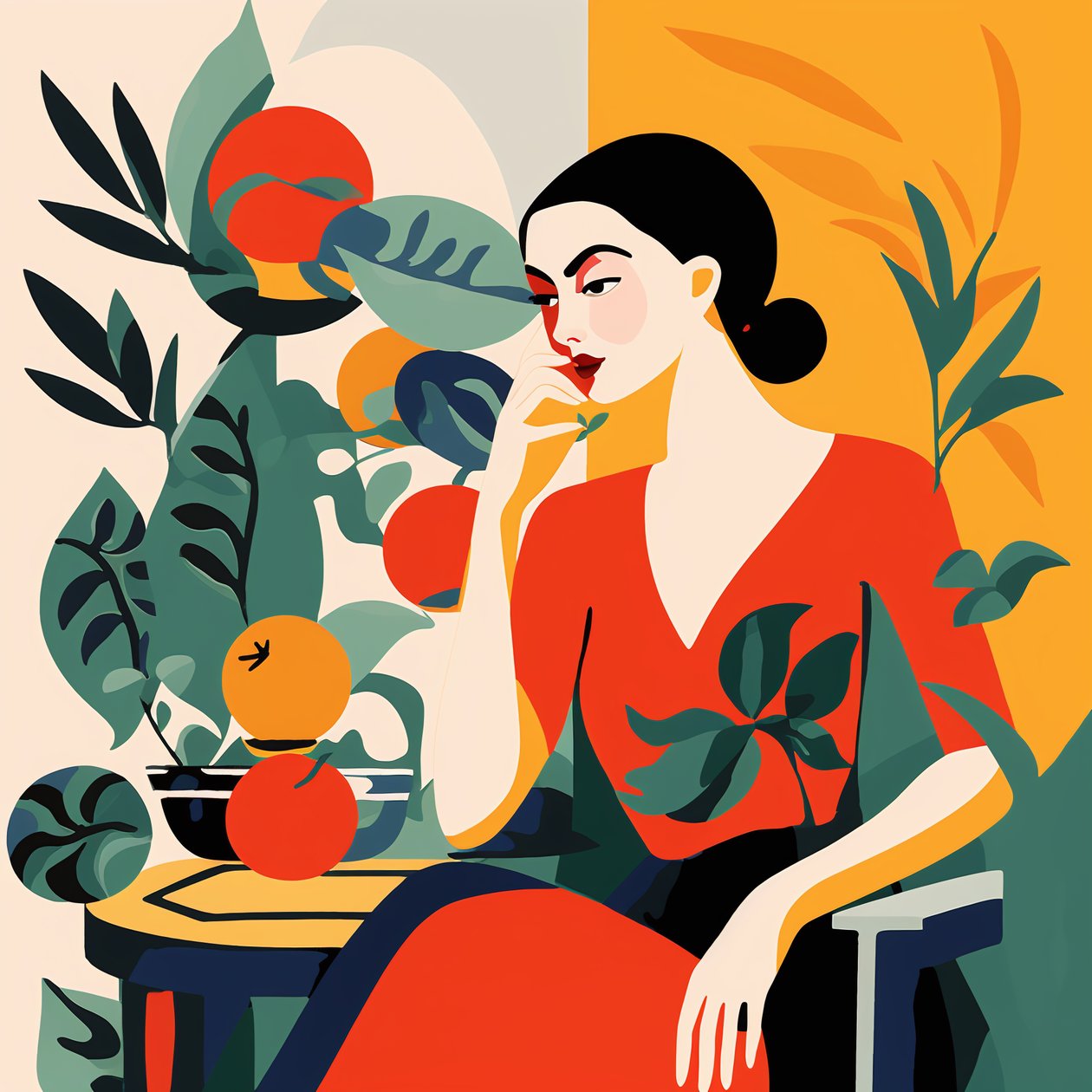 Pintura estilo Matisse raparigas na cadeira | impressões de arte de parede emolduradas online de F. Abderrahim
