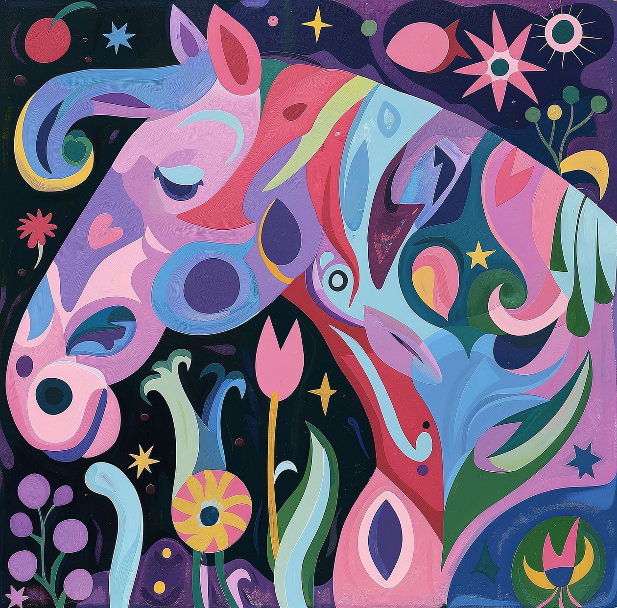 Cavalo de pintura abstrata recortado com linhas irregulares | impressões de tela online de F. Abderrahim