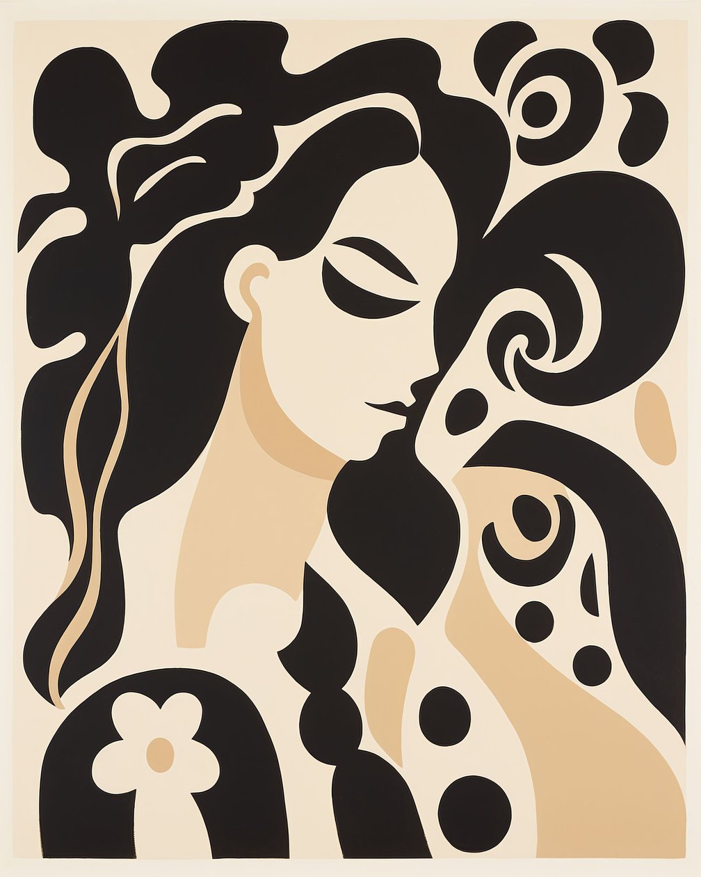 Impressões em tela bege e preta de pintura abstrata de mulher ao estilo Henri matisse de F. Abderrahim