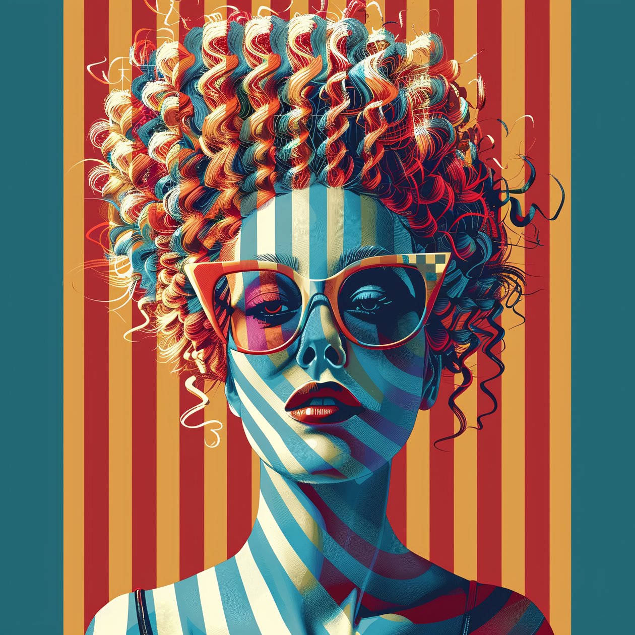 Rosto de mulher loira com grandes caracóis | decoração de parede, impressões artísticas de F. Abderrahim