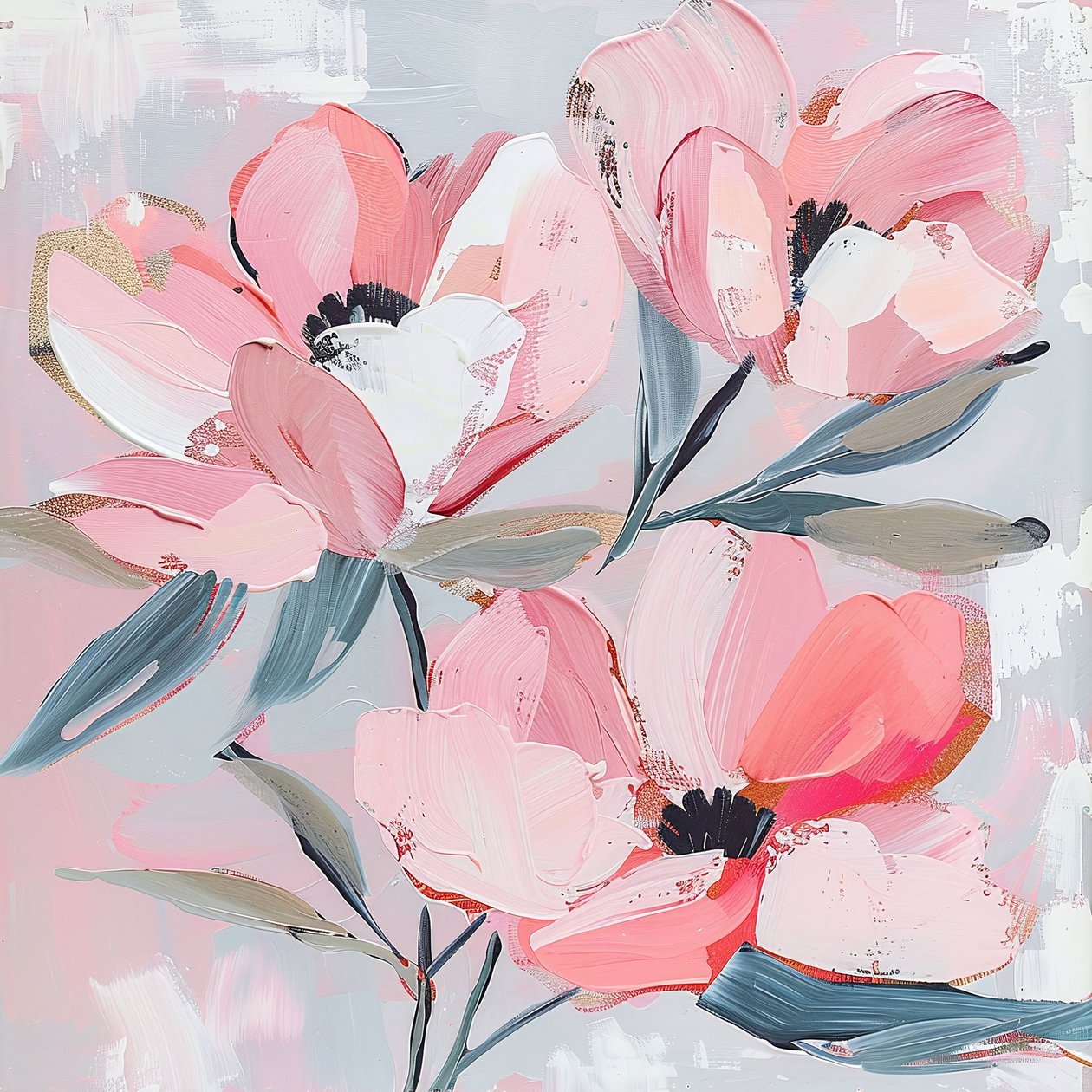 Flores abstractas de neve cor-de-rosa para decoração de parede, impressões de arte online de F. Abderrahim