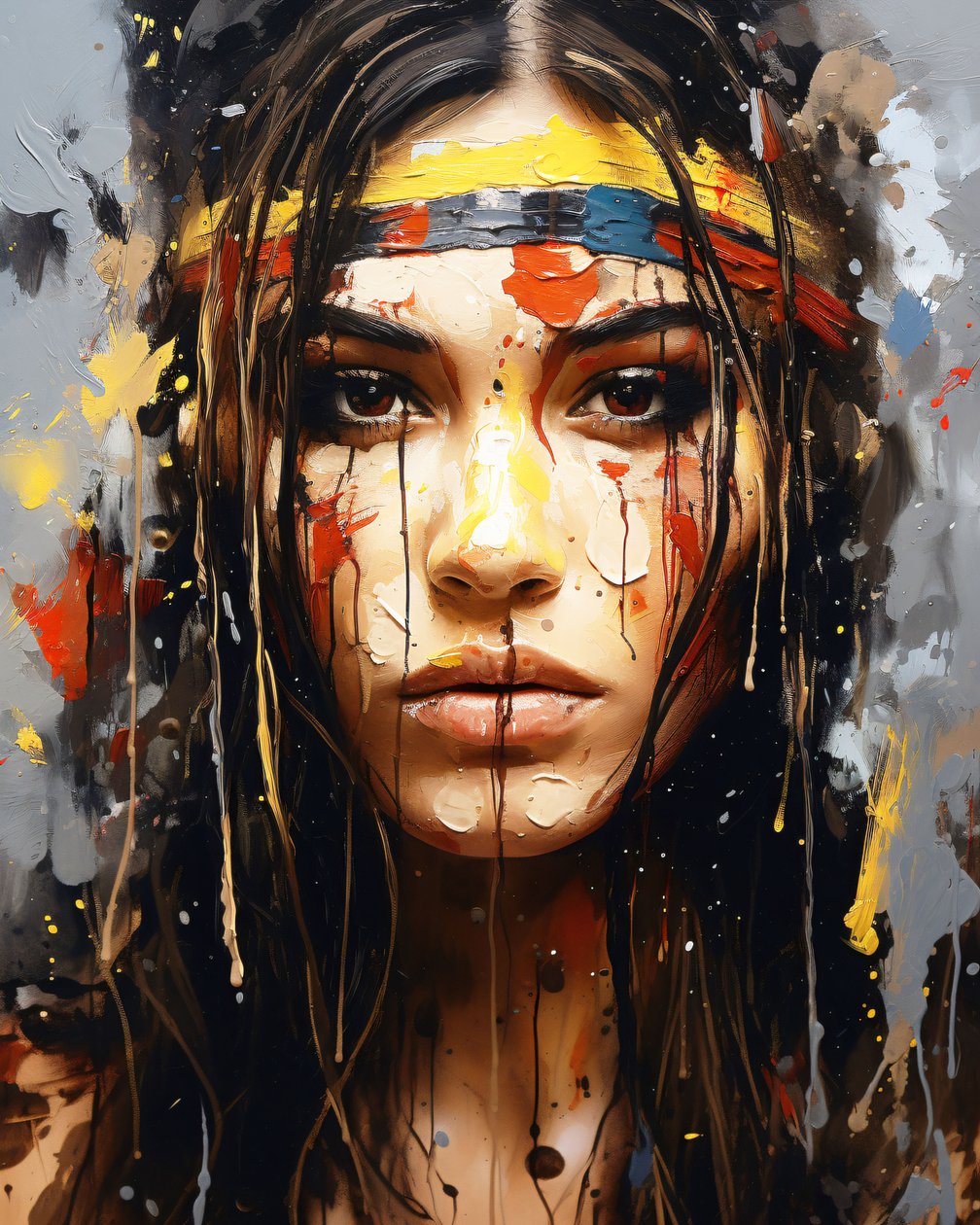 Retrato abstrato : Uma jovem mulher nativa americana, decoração de parede de F. Abderrahim