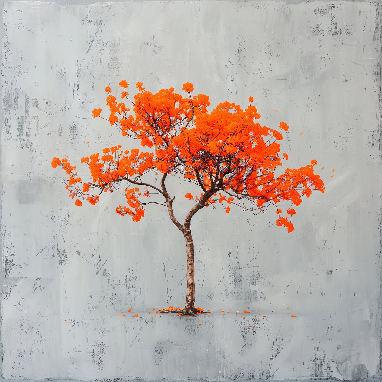Pintura minimalista: folha de laranja e fundo cinzento; impressões de arte de parede de F. Abderrahim