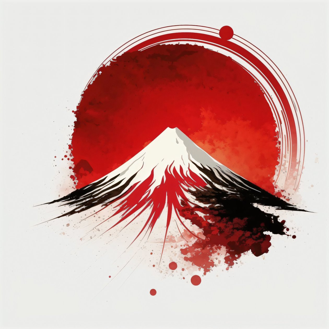 Pintura do Monte Fuji : Pincel de caligrafia de traço redondo vermelho, impressões em tela de F. Abderrahim