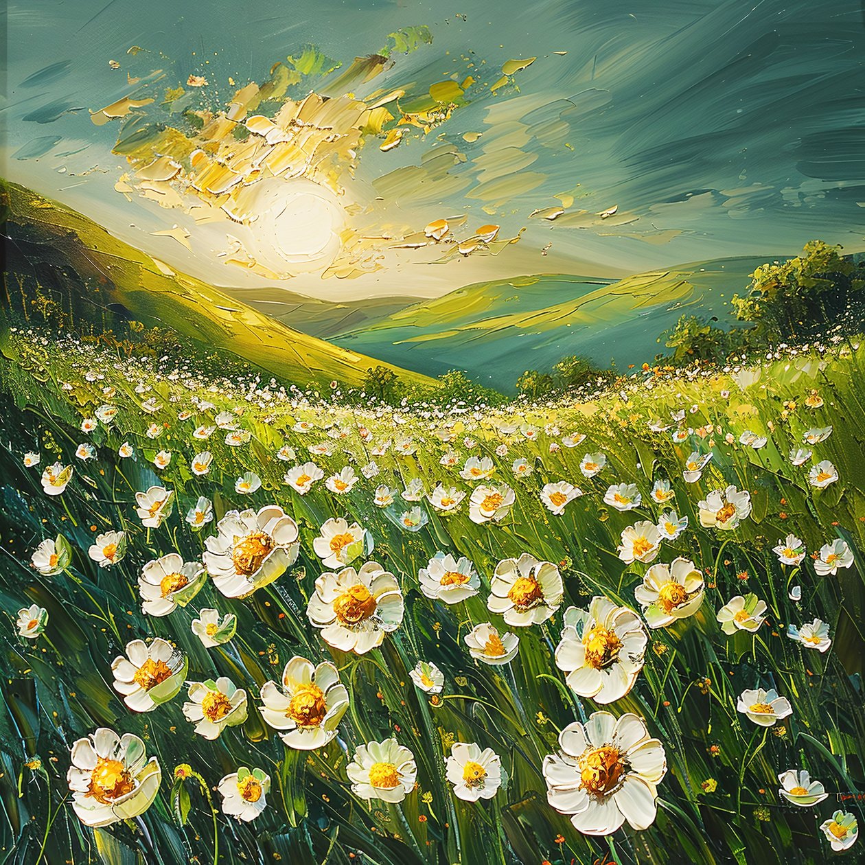 Pintura impressionista paisagem de primavera, ideias de decoração de parede moderna de F. Abderrahim