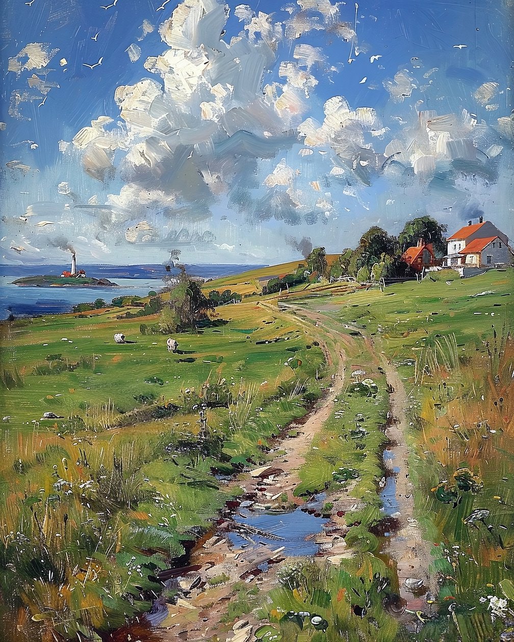 Paisagem panorâmica de primavera na França rural, decoração de parede para quarto de F. Abderrahim