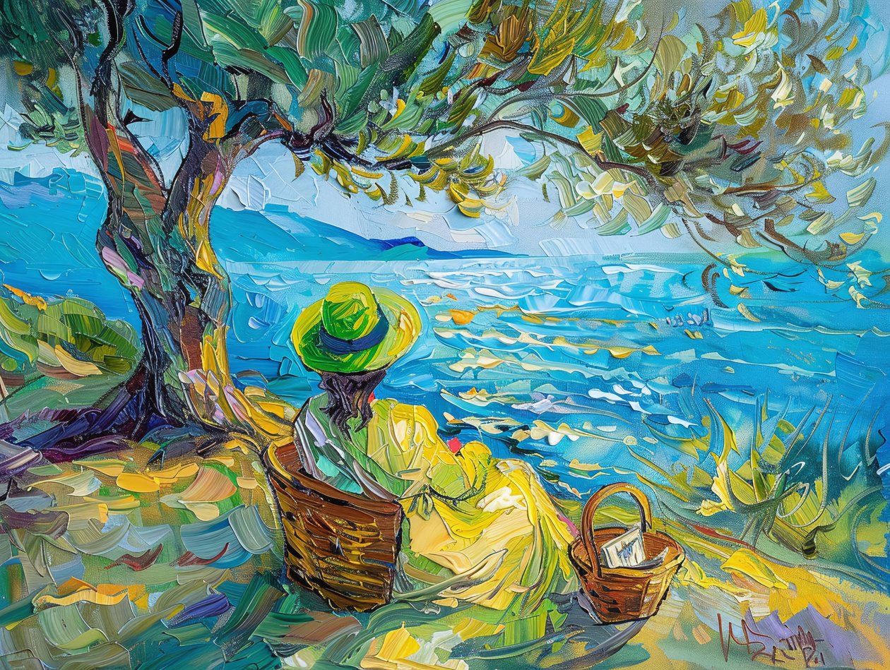 Pintura a óleo abstrata colorida de uma mulher moderna com verde e azul, decoração de parede de F. Abderrahim