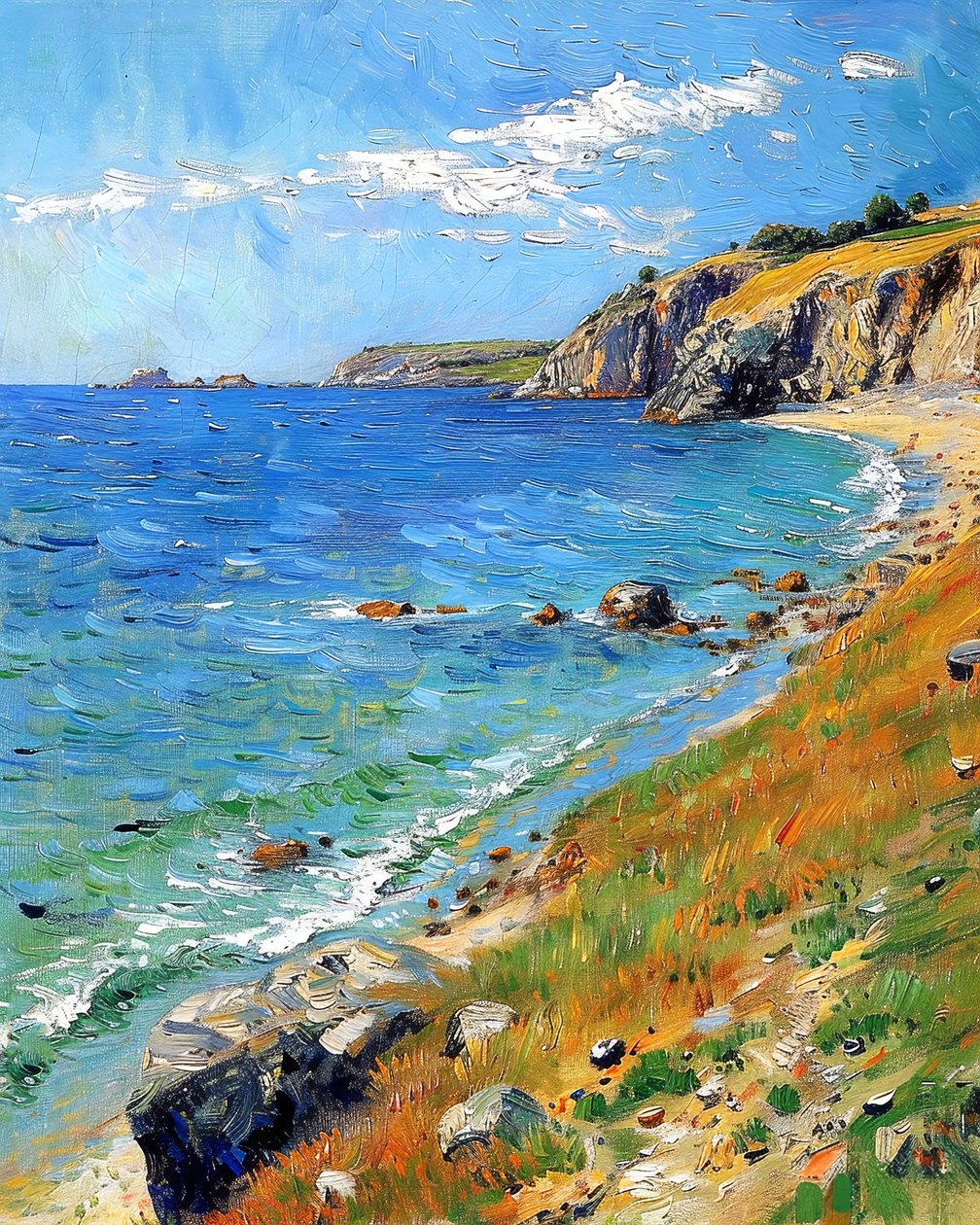 Paisagem com margens rochosas, ideias de decoração de parede clássica de F. Abderrahim