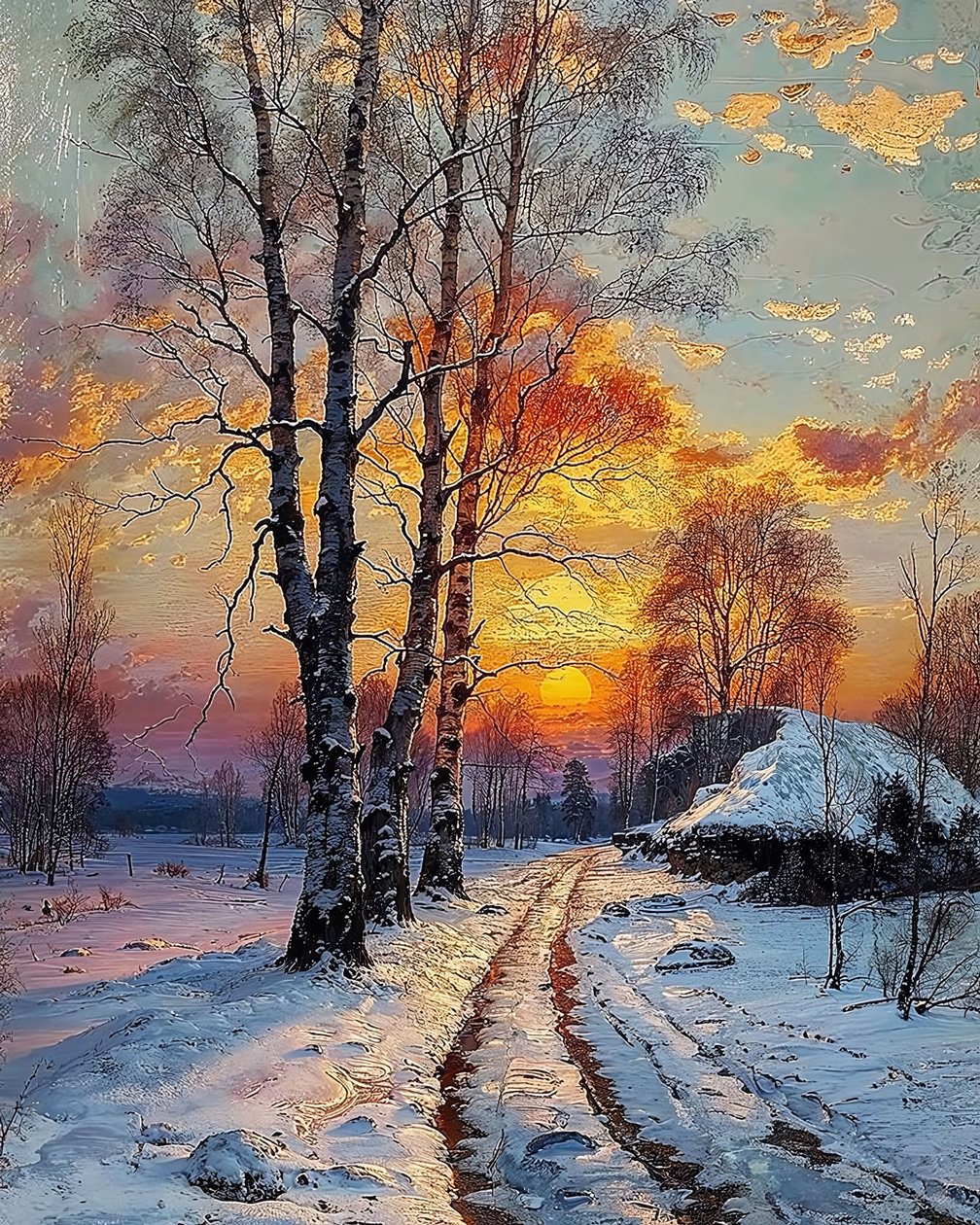 Paisagem num dia de inverno coberto de neve, Decoração de parede para venda de F. Abderrahim