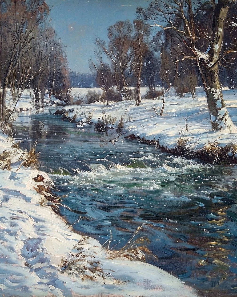 Paisagem de um riacho no inverno e na neve, ideias para decoração de paredes de F. Abderrahim
