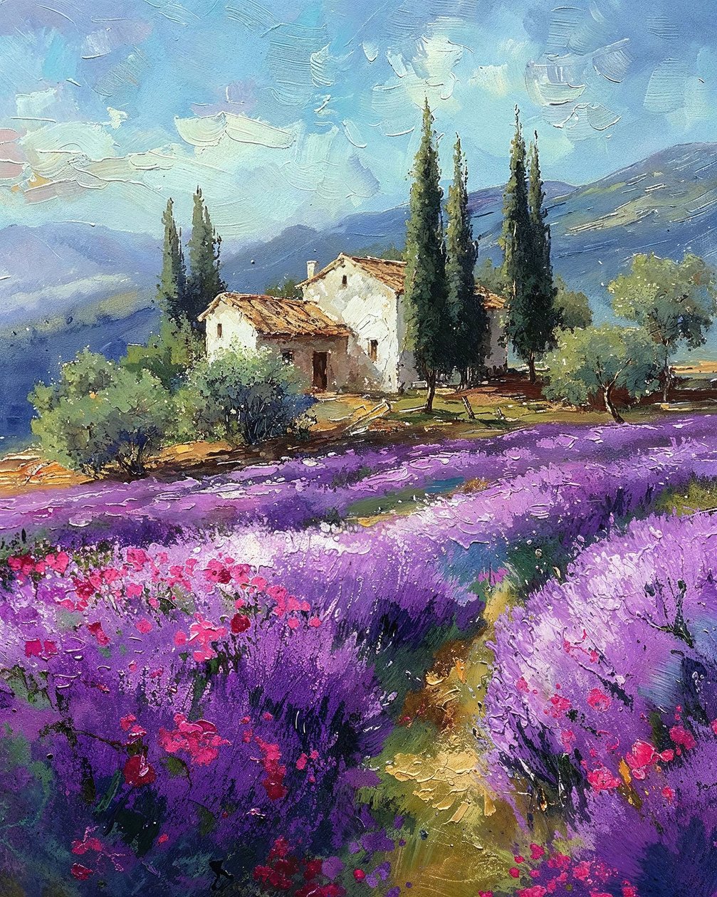 Um campo de lavanda, Paisagem com vista panorâmica, Decoração de parede para venda de F. Abderrahim