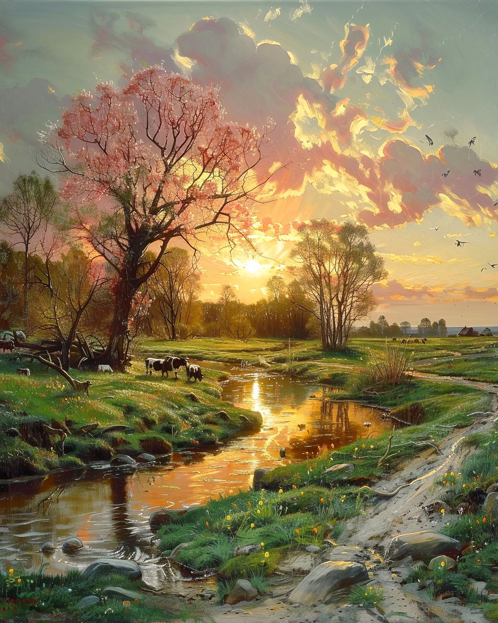 Bela paisagem ao pôr do sol, tela para decoração de parede Paisagem moderna de F. Abderrahim