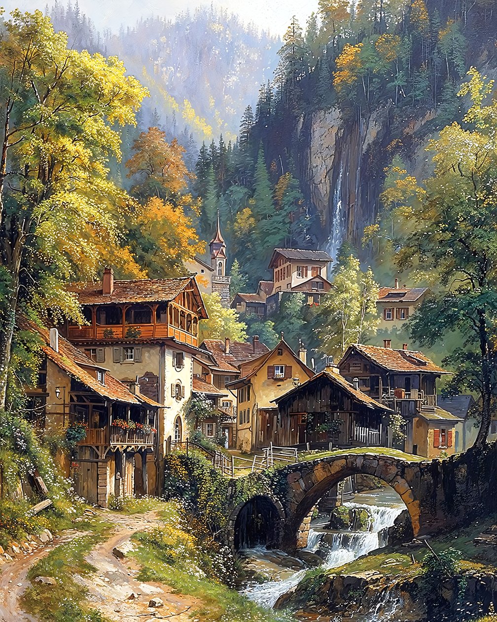 Uma aldeia medieval e um arco de pedra entre as montanhas de F. Abderrahim