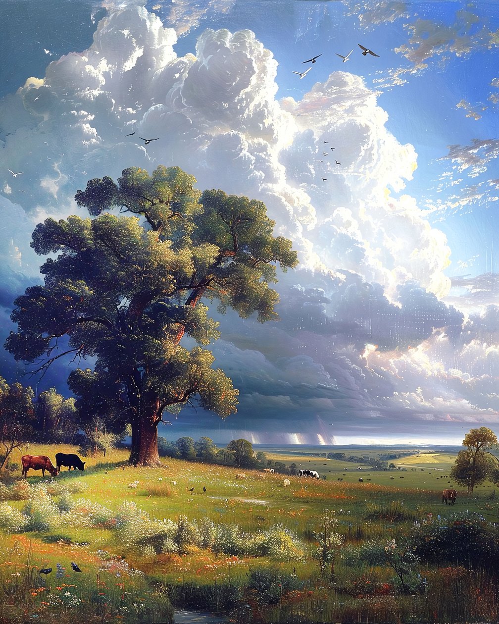 Paisagem com prados iluminados pelo sol, decoração de parede emoldurada para o quarto de F. Abderrahim
