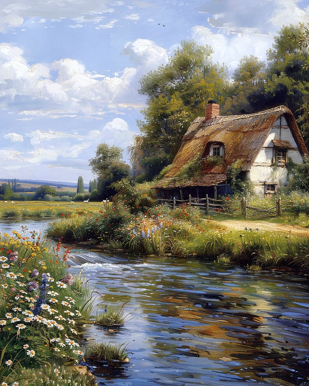 Casa no campo junto a um rio, paisagem online Decoração de parede para venda de F. Abderrahim