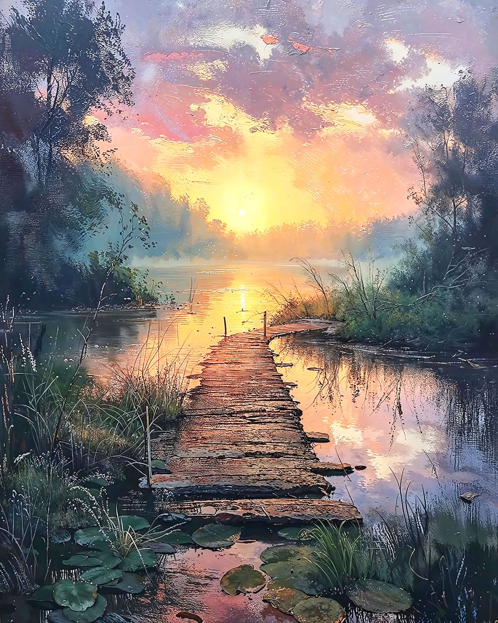 Bela paisagem ao nascer do sol, tela para decoração de parede Arte abstrata de F. Abderrahim